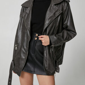 Eskitme Gri Oversize Deri Ceket