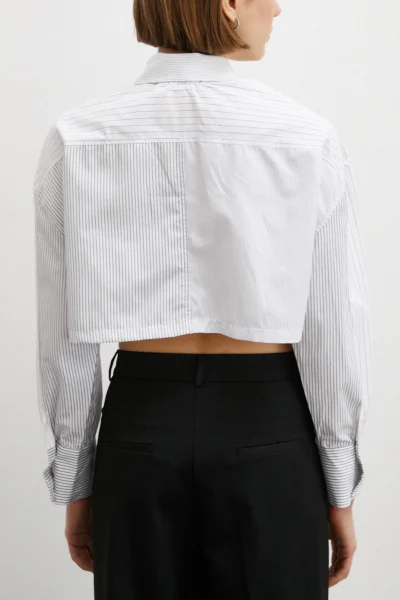 Çizgili Crop Gömlek - Görsel 4