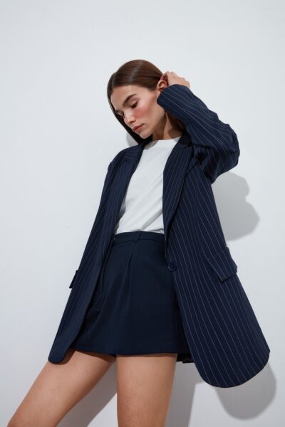 Lacivert Çizgili Blazer Ceket