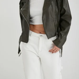 Haki Crop Deri Ceket