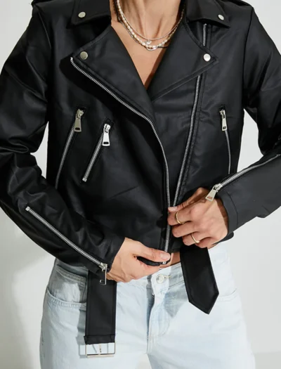 Siyah Slim Fit Deri Ceket - Görsel 4