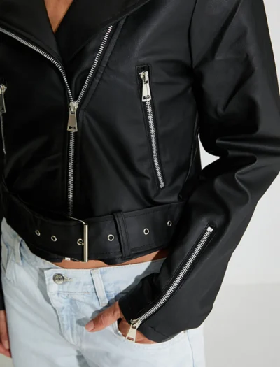 Siyah Slim Fit Deri Ceket - Görsel 6
